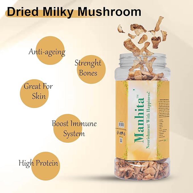 Manhita Dried Milky Mushroom (Pack of 5) | Dried Mushroom for Soup, Pastas, Noodles, and Paneers | Nutritious and Healthy and Supports Immunity | Gluten-Free & Vegan