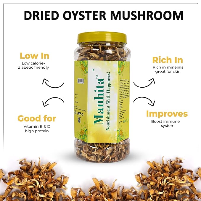 Manhita Dried Oyster Mushroom (Pack of 5) | Dried Mushroom for Soup, Pastas, Noodles, and Paneers | Nutritious and Healthy and Supports Immunity | Gluten-Free & Vegan (120Gm)